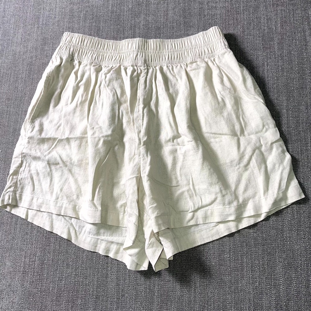 Ava & Viv Shorts Womens 1X Beige Linen Blend High Waisted Pull On Resort Wear